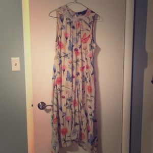 Anthropologie White Floral Butterfly Dress